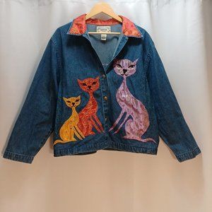 COPY - Tantrums,  womens cat embroidered denim large button up jacket.